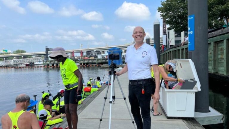 Todd preparing for the documentary at the dock